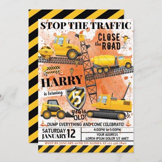 Invitation d'anniversaire de construction (Devant / Derrière)