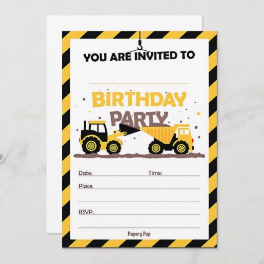 Invitation d'anniversaire de construction. (Devant / Derrière)