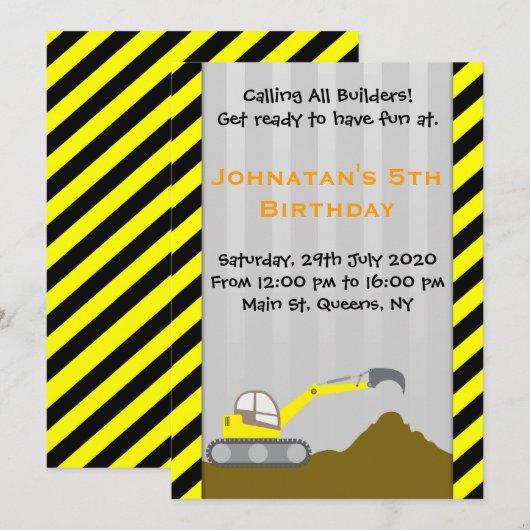 Invitation d'anniversaire de construction (Devant / Derrière)