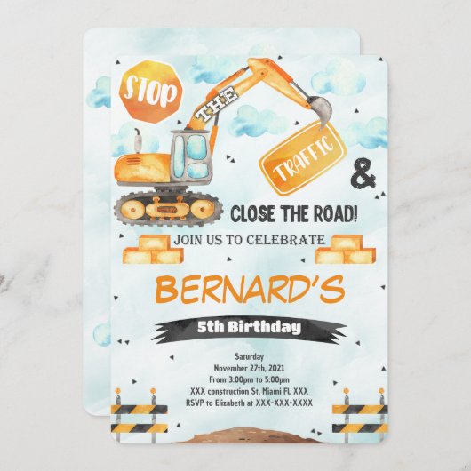 Invitation d'anniversaire de construction (Devant / Derrière)