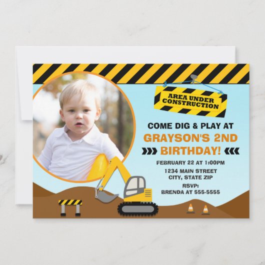 Invitation d'anniversaire de construction 5x7 Cart (Devant)