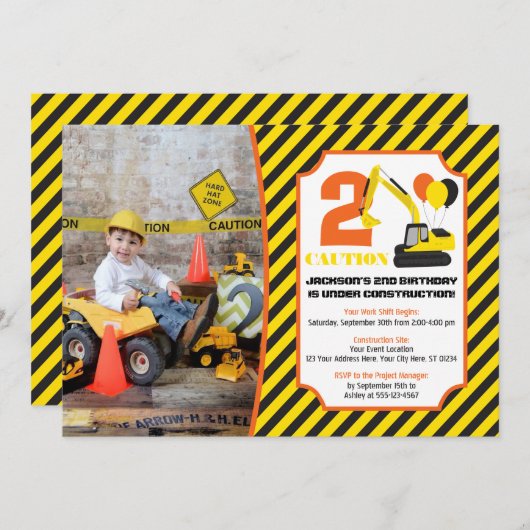 Invitation d'anniversaire de construction avec pho (Devant / Derrière)