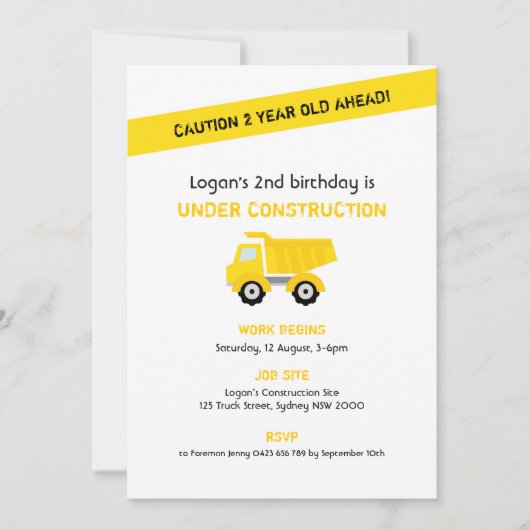 Invitation d'anniversaire de construction, blanc (Devant)