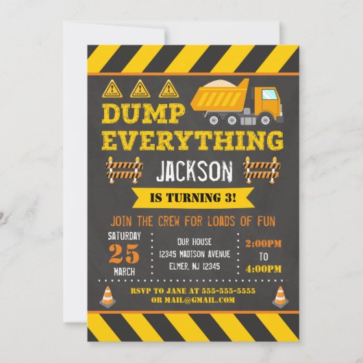 Invitation d'anniversaire de construction | Camion (Devant)