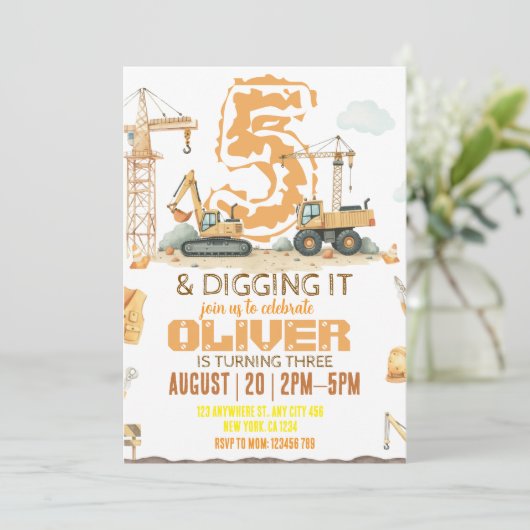 Invitation d'anniversaire de construction | Camion (Debout devant)