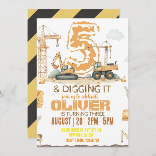 Invitation d'anniversaire de construction | Camion (Devant / Derrière)