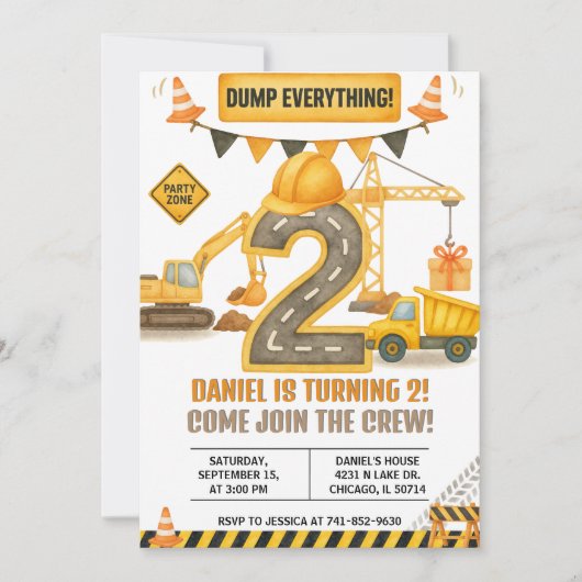 Invitation d'anniversaire de construction, Camion (Devant)