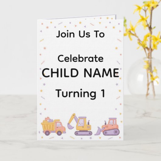 Invitation d'anniversaire de construction | Camion (Fleur jaune)