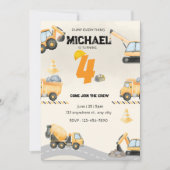 Invitation d'anniversaire de construction, camions (Devant)