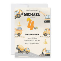 Invitation d'anniversaire de construction, camions
