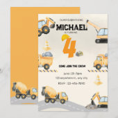 Invitation d'anniversaire de construction, camions (Devant / Derrière)