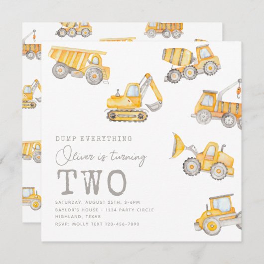 Invitation d'anniversaire de construction | Constr (Devant / Derrière)