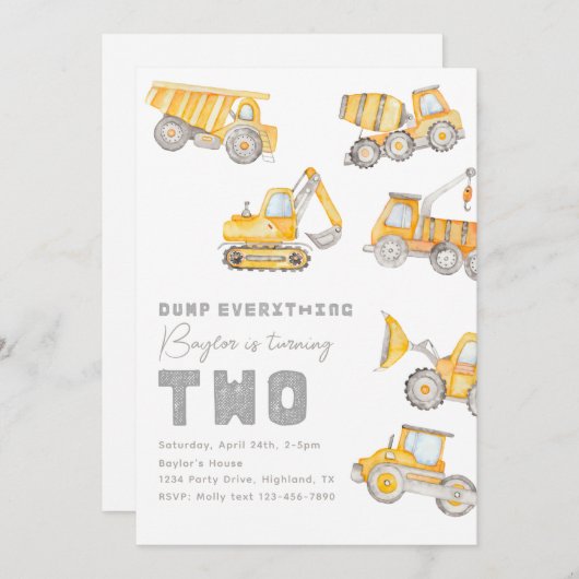 Invitation d'anniversaire de construction | Constr (Devant / Derrière)