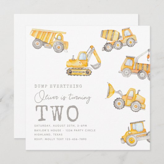 Invitation d'anniversaire de construction | Constr (Devant / Derrière)