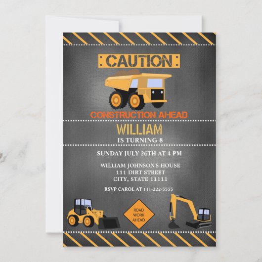 Invitation d'anniversaire de construction de table (Devant)