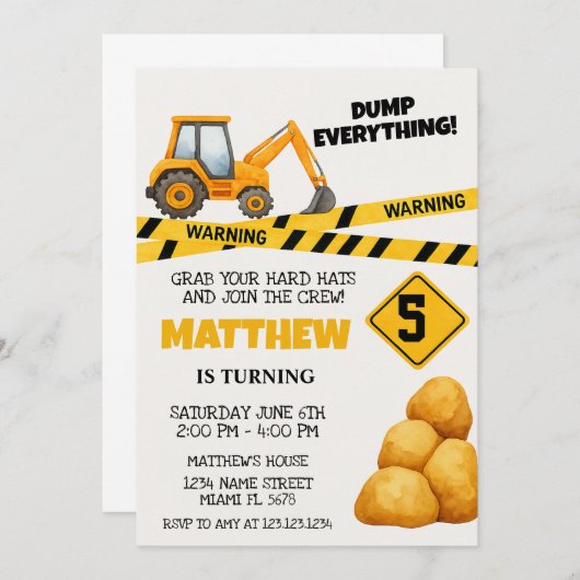 Invitation d'anniversaire de construction Modèles (Devant / Derrière)