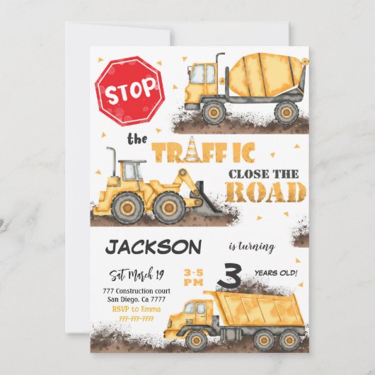 Invitation d'anniversaire de construction modifiab (Devant)