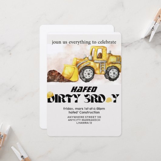 Invitation d'anniversaire de construction modifiab (Devant/Arrière en situation)