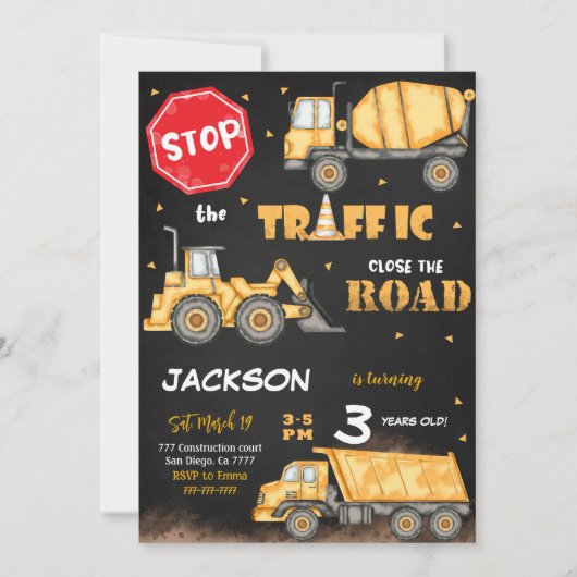 Invitation d'anniversaire de construction modifiab (Devant)