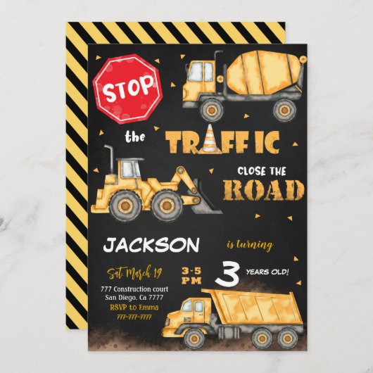 Invitation d'anniversaire de construction modifiab (Devant / Derrière)