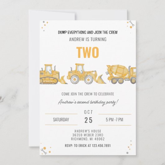 Invitation d'anniversaire de construction simple p (Devant)