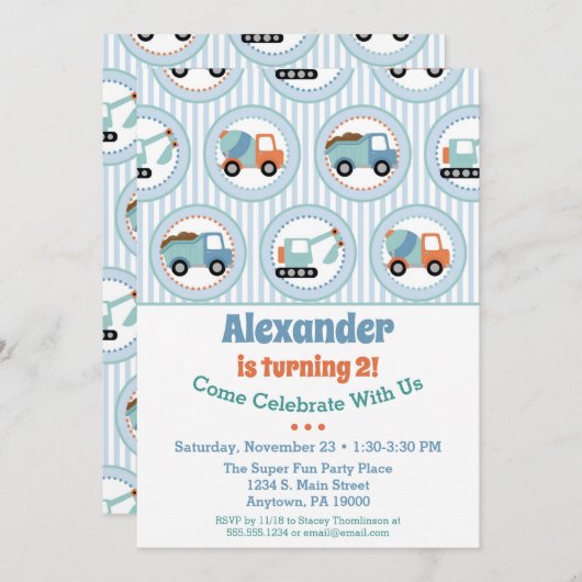 Invitation d'anniversaire de construction Toddler  (Devant / Derrière)