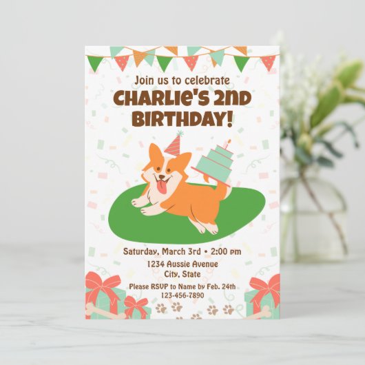 Invitation d'anniversaire de Corgi (Debout devant)