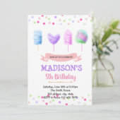 Invitation d'anniversaire de coton de bonbon migno (Debout devant)