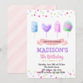 Invitation d'anniversaire de coton de bonbon migno (Devant / Derrière)