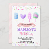 Invitation d'anniversaire de coton de sucre mignon (Devant / Derrière)