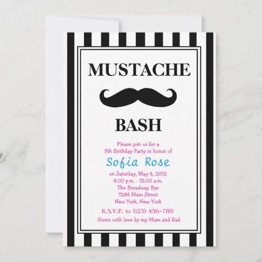 Invitation d'anniversaire de coup de moustache (Devant)
