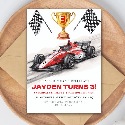 Invitation d'anniversaire de course automobile pou