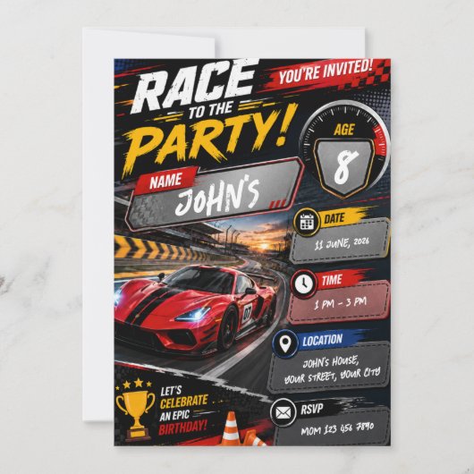 Invitation d'anniversaire de course automobile pou (Devant)
