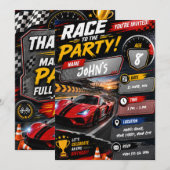 Invitation d'anniversaire de course automobile pou (Devant / Derrière)