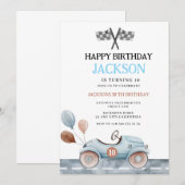 Invitation d'anniversaire de course automobile pou (Devant / Derrière)