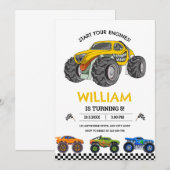 Invitation d'anniversaire de course de Monster Tru (Devant / Derrière)