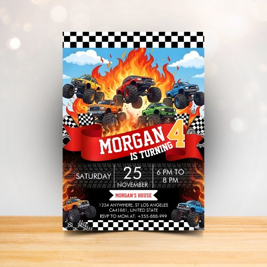 Invitation d'anniversaire de course de Monster Tru