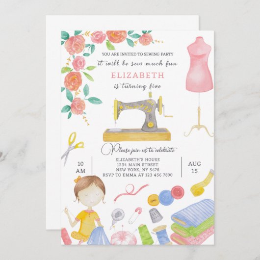 Invitation d'anniversaire de couture (Devant / Derrière)