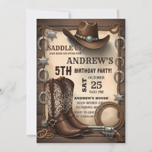 Invitation d'anniversaire de cow-boy de selle de c (Devant)