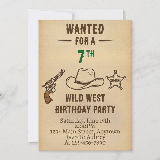 Invitation d'anniversaire de cow-boy de Wild West (Devant)