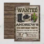 Invitation d'anniversaire de cow-boy western vinta (Devant / Derrière)