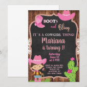 Invitation d'anniversaire de cow-girl à bling rose (Devant / Derrière)