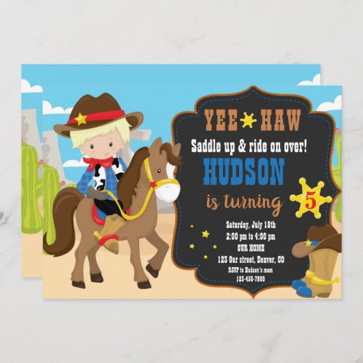 Invitation d'anniversaire de Cowboy (Devant / Derrière)