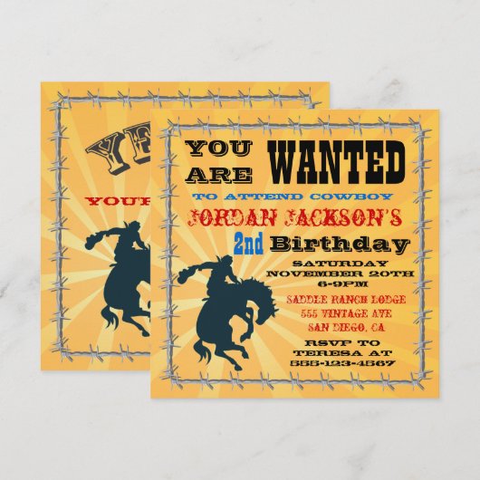 Invitation d'anniversaire de cowboy Bucking Bronco (Devant / Derrière)