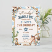 Invitation d'anniversaire de cowboy Howdy bleu (Debout devant)