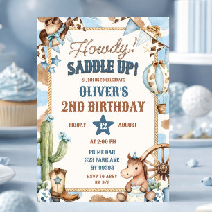 Invitation d'anniversaire de cowboy Howdy bleu