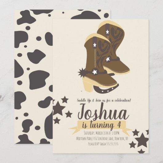 Invitation d'anniversaire de cowboy imprimé marron (Devant / Derrière)