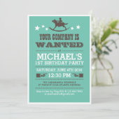 Invitation d'anniversaire de cowboy Recherchée pou (Debout devant)