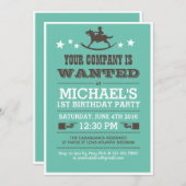 Invitation d'anniversaire de cowboy Recherchée pou (Devant / Derrière)