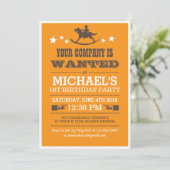 Invitation d'anniversaire de cowboy Recherchée pou (Debout devant)